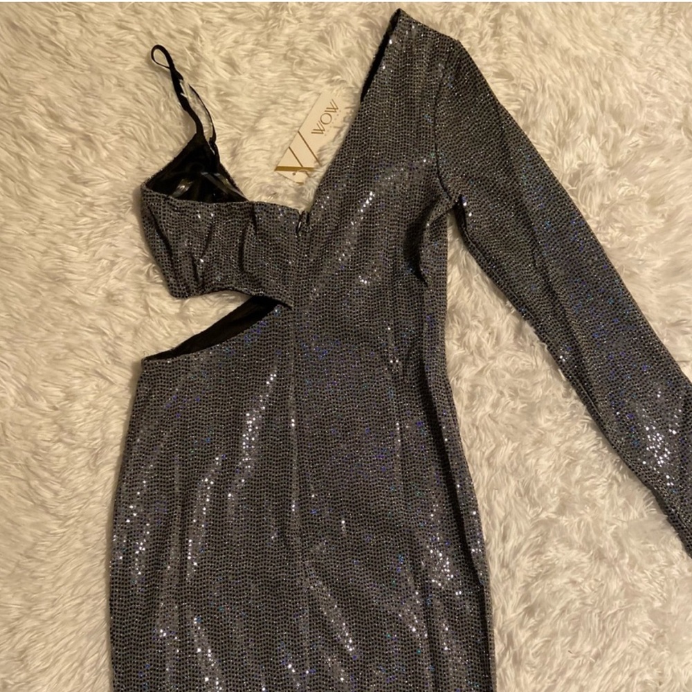 WOW Couture Asymmetrical Silver Dress - Picture 10 of 11